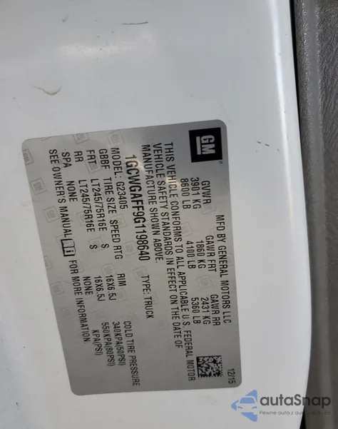 2016 Chevrolet Express G2500 from USA, damaged, VIN 1GCWGAFF9G1198640